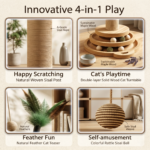 4-in-1 Solid Wood Cat Scratching Post – Interactive Scratcher & Toy Tower - Image 5